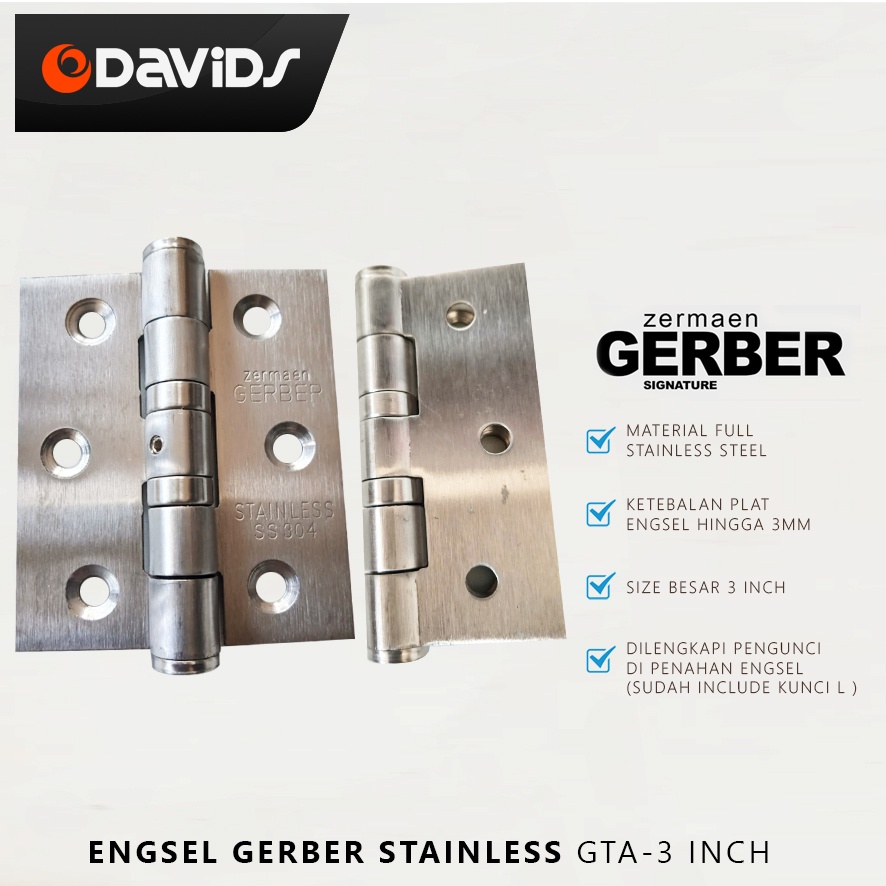 Engsel Pintu Jendela Rumah Kamar Kayu Stainless Stenlis Gerber 3 Inch