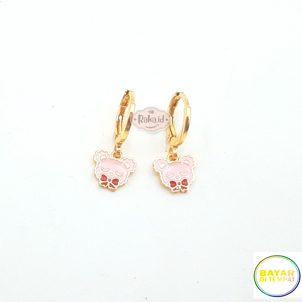 Anting Clip / Klip Bulat Motif Bear Pink BT21 BTS Perhiasan Aksesoris Wanita 1101