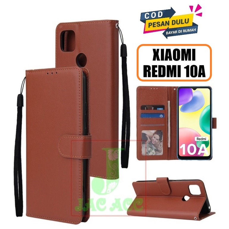 DOMPET HP UNTUK XIAOMI REDMI 10A NEW 2022 LEATHER FLIP WALLET CASE UNTUK XIAOMI REDMI 10A NEW 2022