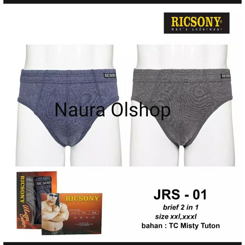 RICSONY JRS01 1 Box isi 2Pcs Sempak Big Size Super Jumbo Pria Celana Dalam Dewasa Murah Celana Sport