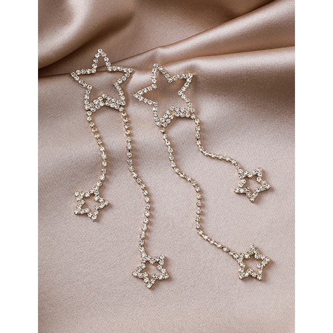 LRC Anting Tusuk Fashion 925 Silver Pin Size Star Studded Chain Tassel Earrings D48750