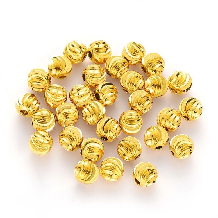 [Bayar di Tempat] Bola Emas DIY Beads Spacer Gold Plated Spiral Pattern Beads