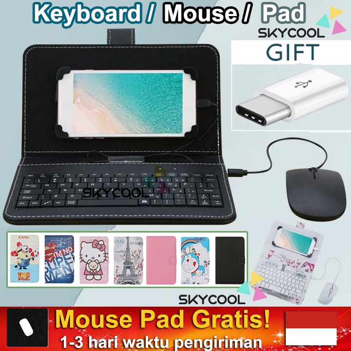 4 in 1 Keyboard Dengan Mouse Ponsel Penutup Tablet Keyboard Mouse untuk Ponsel dengan Tempat Pelindung Case untuk Kelas Online Belajar Rumah Kantor Bekerja Kompatibel dengan OTG Android Seperti OPPO Huawei Xiaomi Vivo Samsung Redmi Hadiah Terbaik