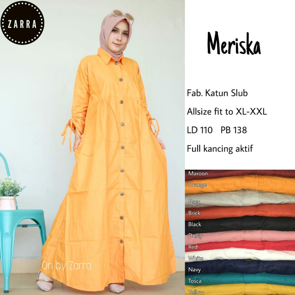 realpict, ld 110 cm MERISKA long maxi dress casual polos muslim wanita lengan panjang berkerah busui