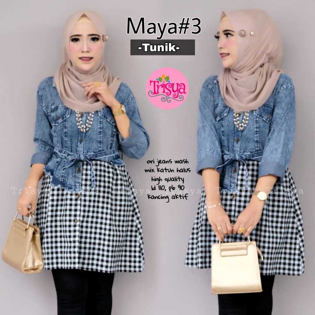 MELDY TOP MAYA TUNIK JEANS MIX SALUR KOTAK BR