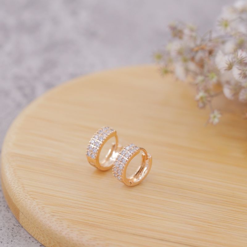 Anting xuping wanita mata baris dua berlapis emas 24k