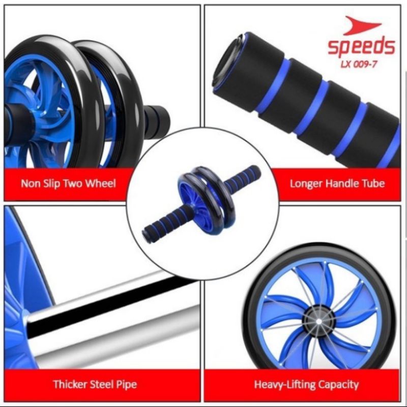 Paket Olahraga Gym Fitness Dirumah Push Up AB Wheel Roller Tali Skipping Hand Grip Set 4 in 1