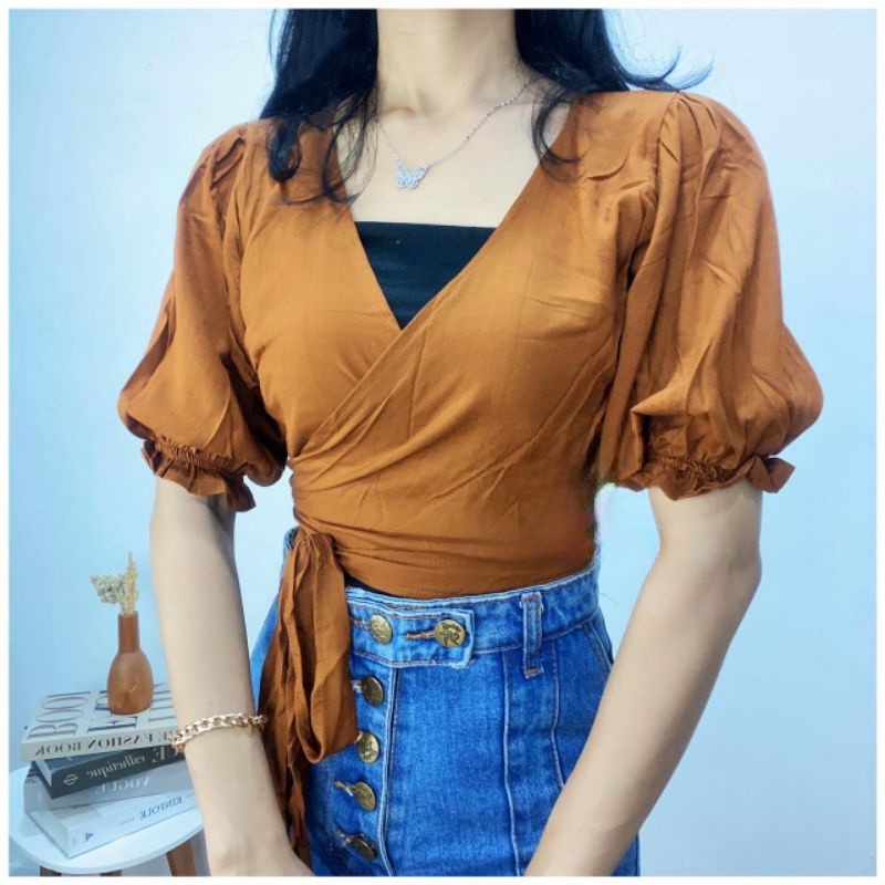 Wrap Top Lengan Pendek polos / Wrap Top Blouse Kemeja / Kalea Wrap Top / Best Wrap Top / Kaira Wrap 