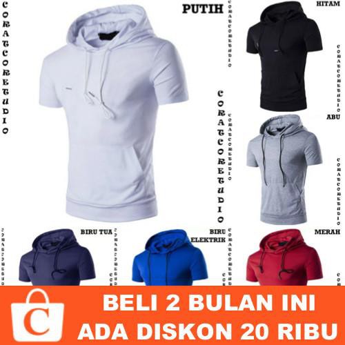 S M L XL Hoodie Cowok Jaket Pria Sweater Lakiawa Kaos Korea Lengan Pendek Polos HITAM CORATCORETUDIO