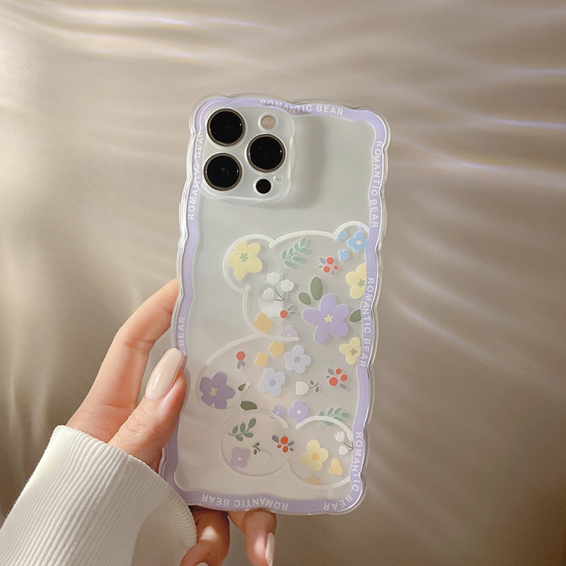 Soft Case Silikon Motif Bunga Beruang Ungu Untuk IPhone 7 8 Plus X XR XS Max 11 Pro Max 12 13 Pro Max SE 2020