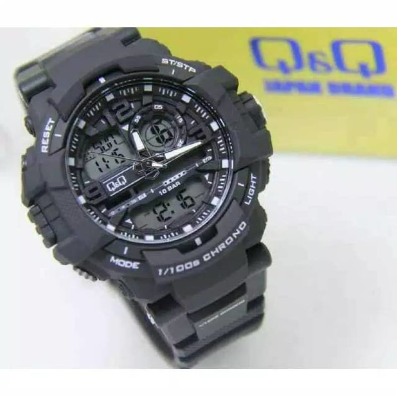 Q&amp;Q GW86J010Y Dualtime Jam Tangan Pria Original Rubber Strap GW86J QQ GW86 QnQ GW 86 Water Resist