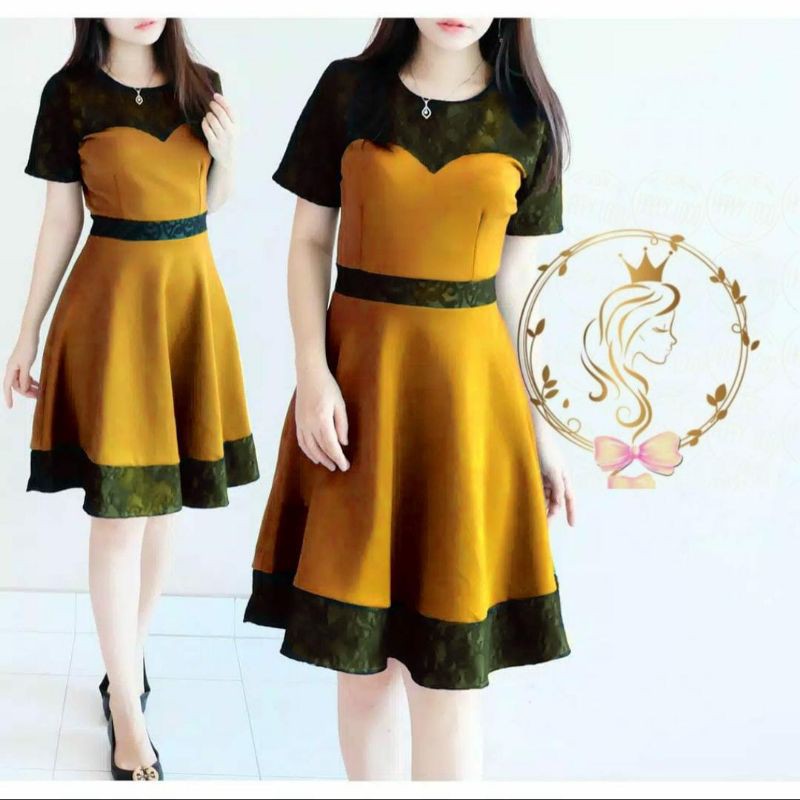 PCS DRESS ANGELA BAHAN BALOTELLI KOMBI BRUKAT CT PAKAIAN WANITA