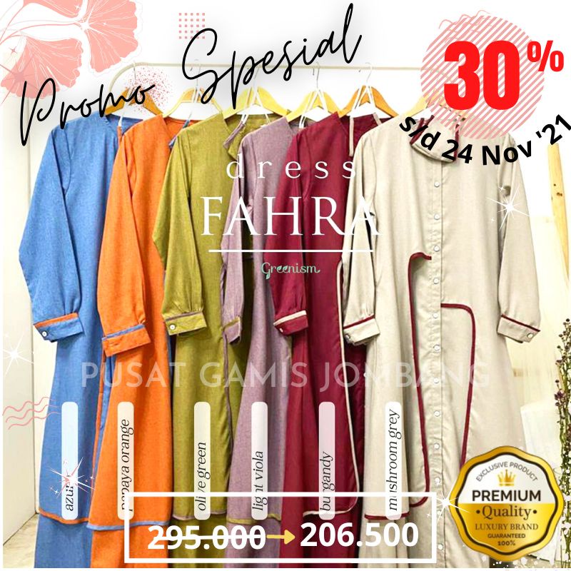 GAMIS FAHRA DRESS BY GREENISM BAJU GAMIS REMAJA WANITA PREMIUM SYARI POLOS