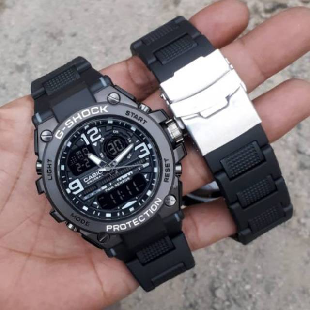 Jam Tangan Casio Gshock Water Resist Mandi Hujan Rantai Mika - Hitam lis Putih