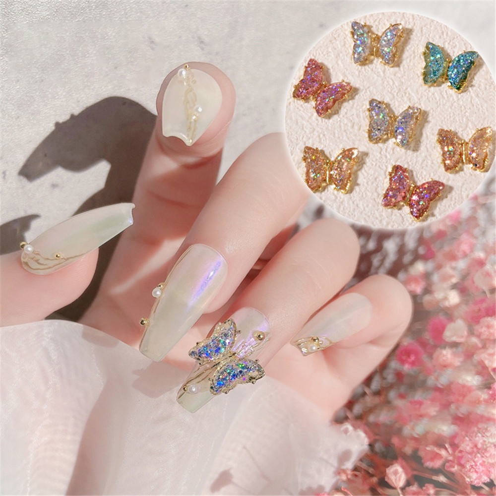 1pc Patch Kupu-Kupu Bahan Resin Aksen Kristal Warna-Warni Untuk Dekorasi Nail Art