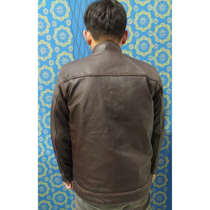 Jaket Kulit Domba Asli Pria Elegant Brownie ARL 033 Silverstone RFLA Ariel Noah 90 sulam terlaris