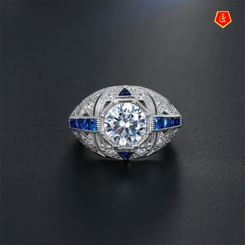 [Ready Stock]Elegant 925 Silver Sapphire Diamond Ring