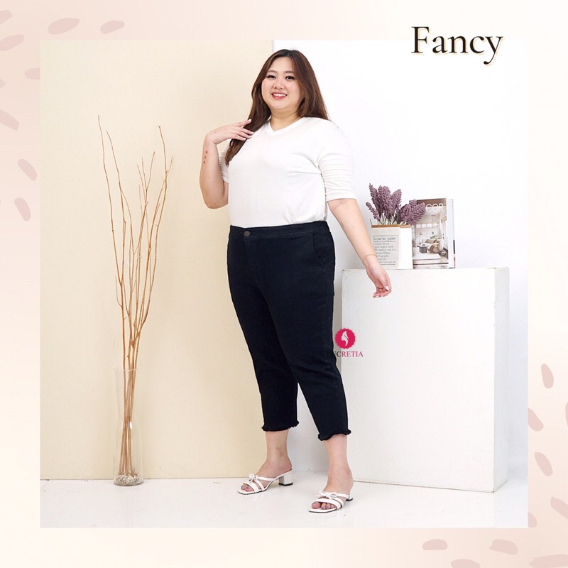 FANCY JEANS WANITA JUMBO BAHAN SOFTJEANS TEBAL WARNA HITAM