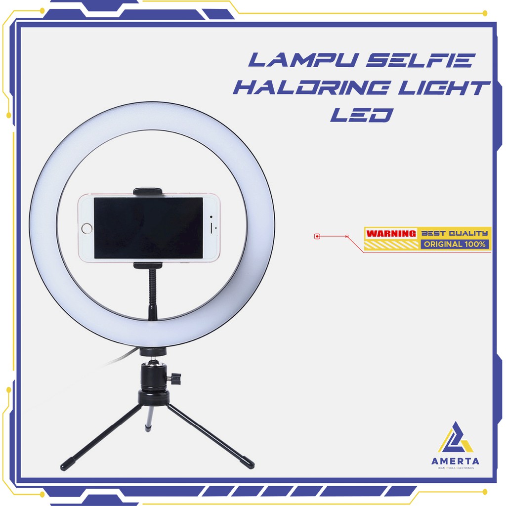 Lampu Halo Ring Light LED Selfie 120 LED 10 Inch with Smartphone Holder + Mini Tripod