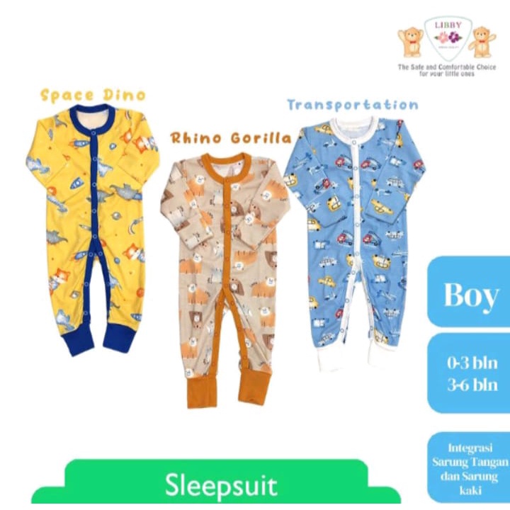 Libby Baby Sleepsuit Kancing Print Premium Motif Isi 1pcs / Sleepsuit Anak Bayi