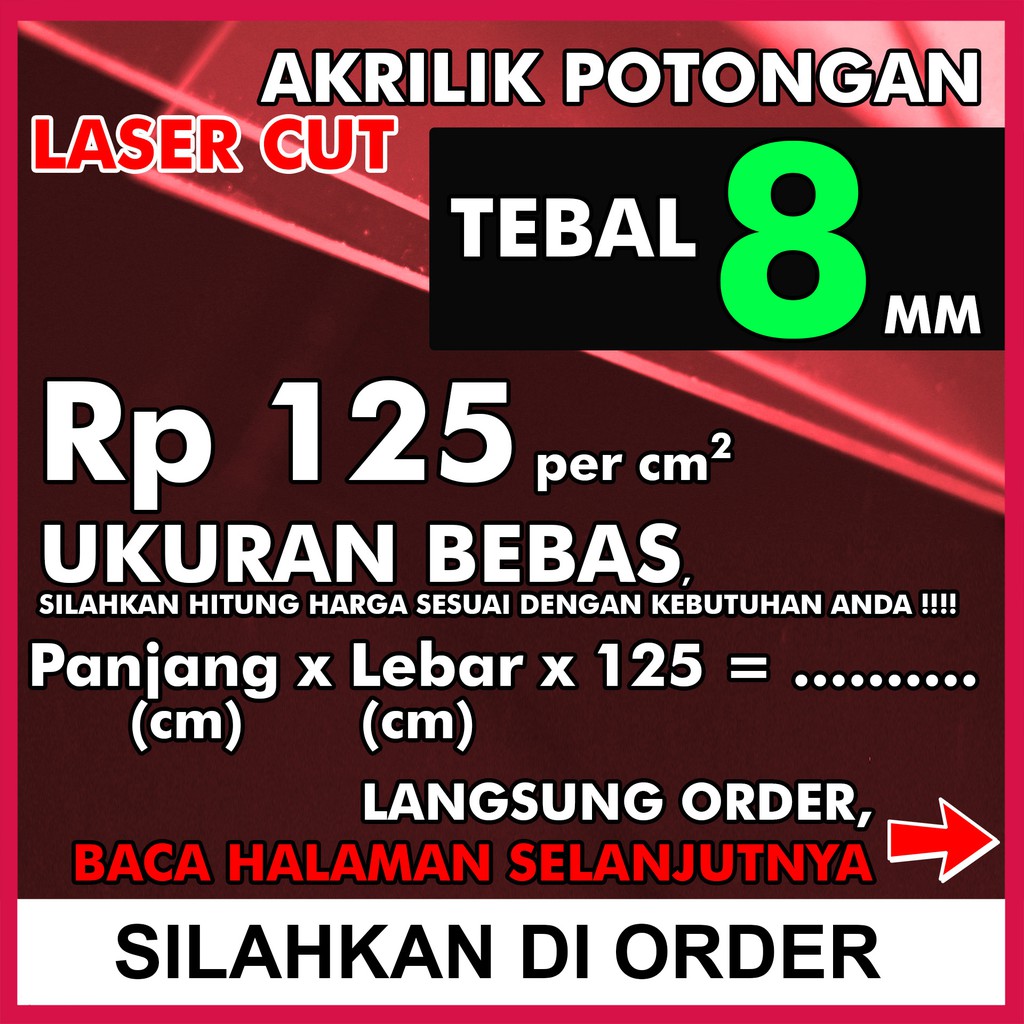 Akrilik Potongan Laser Lembaran Custom Tebal 8MM