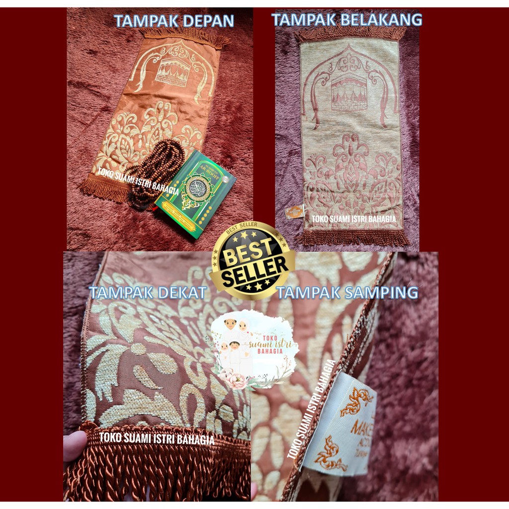 Sajadah Azal 35 x 60 Cm Rumbai Tambang Premium Turki Mewah Travel Muka Haji Souvenir Seserahan Murah Kepala Hadiah Kado Bingkisan Umroh 3 D Alnamaz Al Namaz