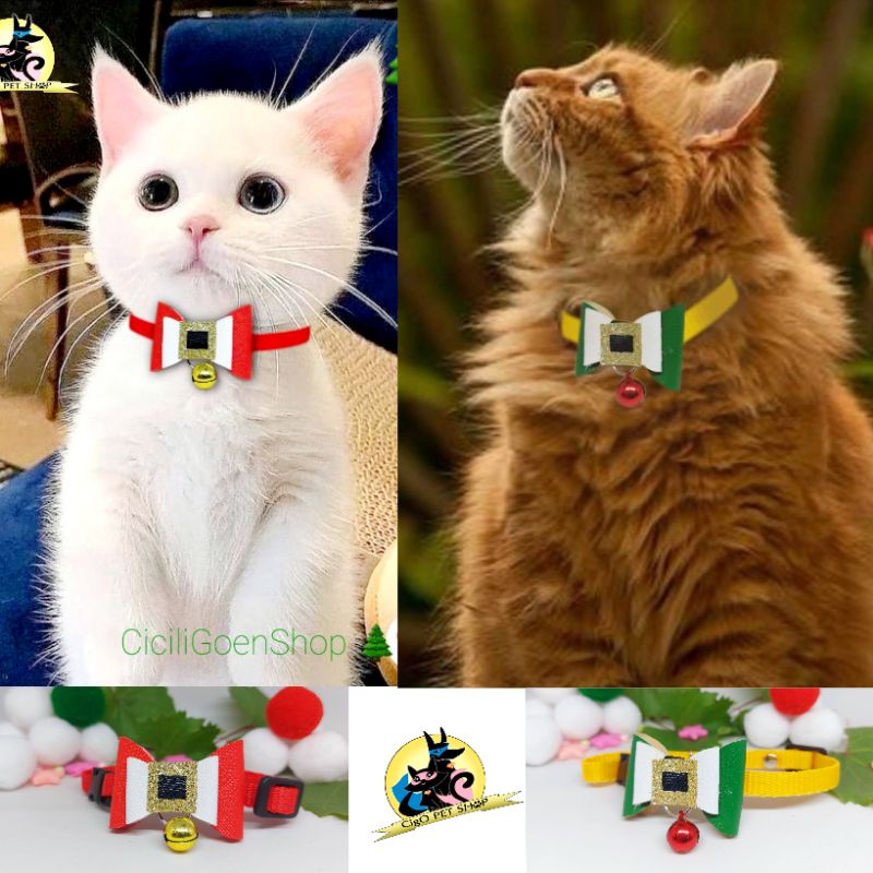 edisi natal Premium bow Kalung lonceng anjing kucing kelinci aksesoris christmas pet cat dog collar dasi