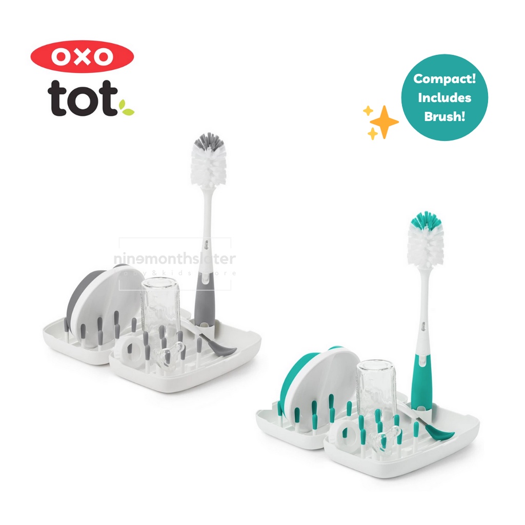 OXO Tot On-the-Go Drying Rack with Bottle Brush - Oxotot Tempat Cuci Botol Susu Bayi Pengering