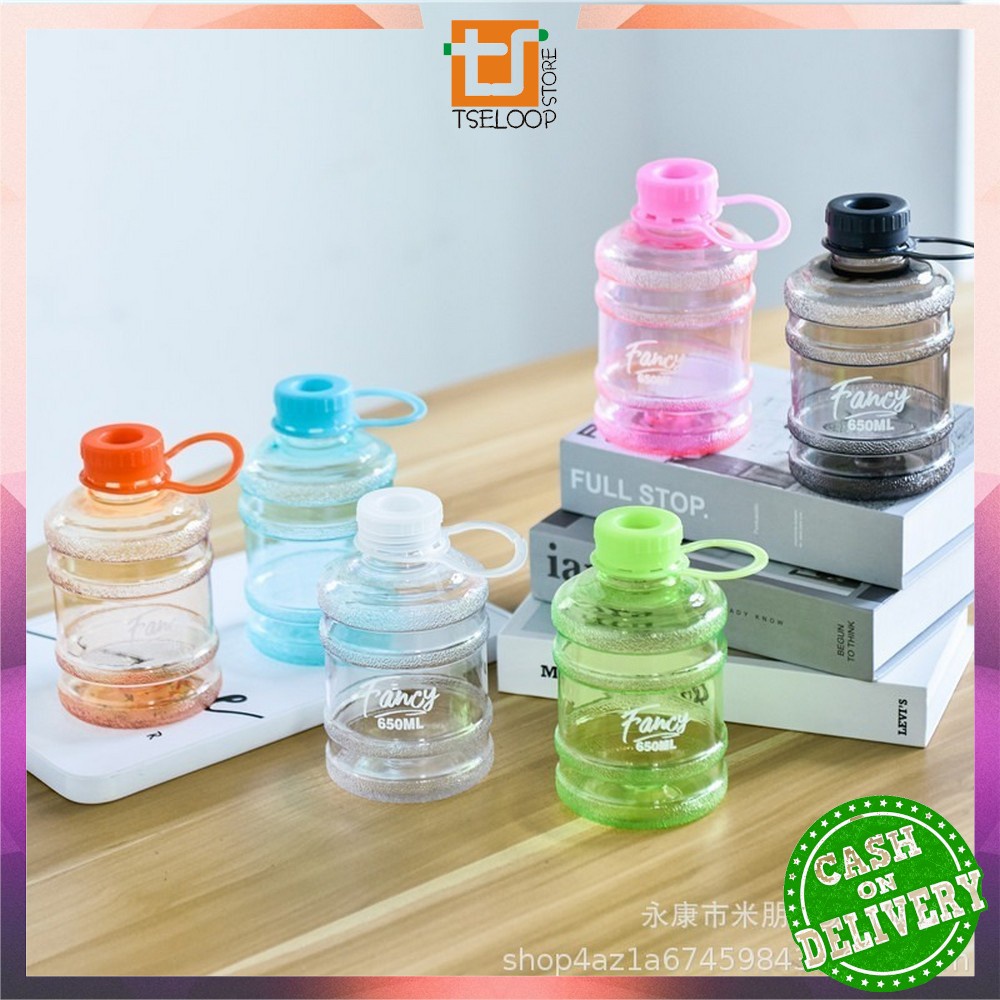 OFM-C307 Botol Minum Bentuk Galon 650ml / Galon Mini Anak / Botol Air Minum Plastik Unik BPA FREE / Kids Water Bottle-TRANSPARAN