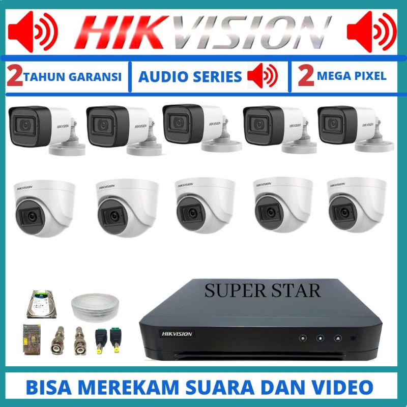 PAKET CCTV HIKVISION AUDIO 16 CHANNEL 10 KAMERA 2MP 1080P BISA MEREKAM SUARA