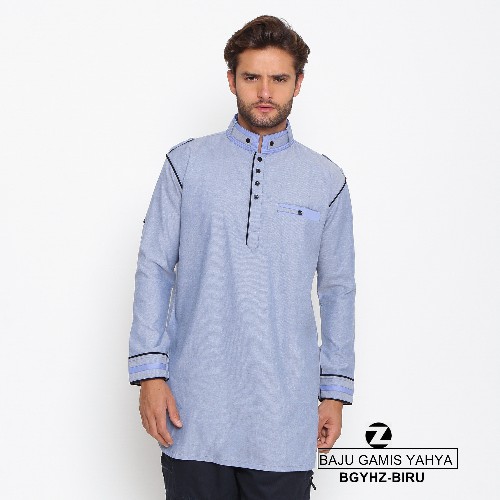 Zayidan Baju Koko Gamis Muslim Pria Yahya Warna Biru