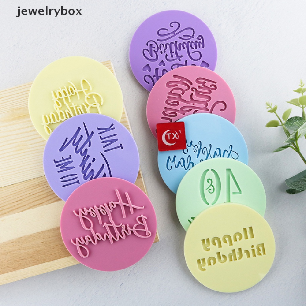 (jewelrybox) Cetakan Kue / Fondant Bentuk Bulat Motif Tulisan Happy Birthday Bahan Akrilik