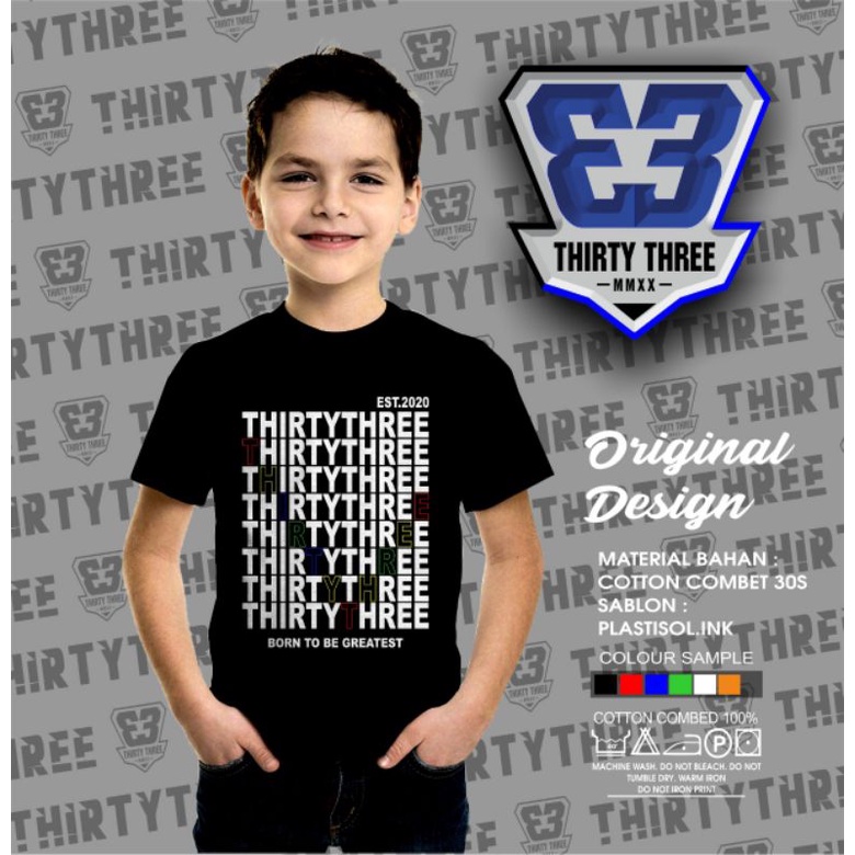 Kaos distro anak 2-8tahun thirty three / kaos anak 2 3 4 5 6 7 8 tahun thirteen bombogie three point