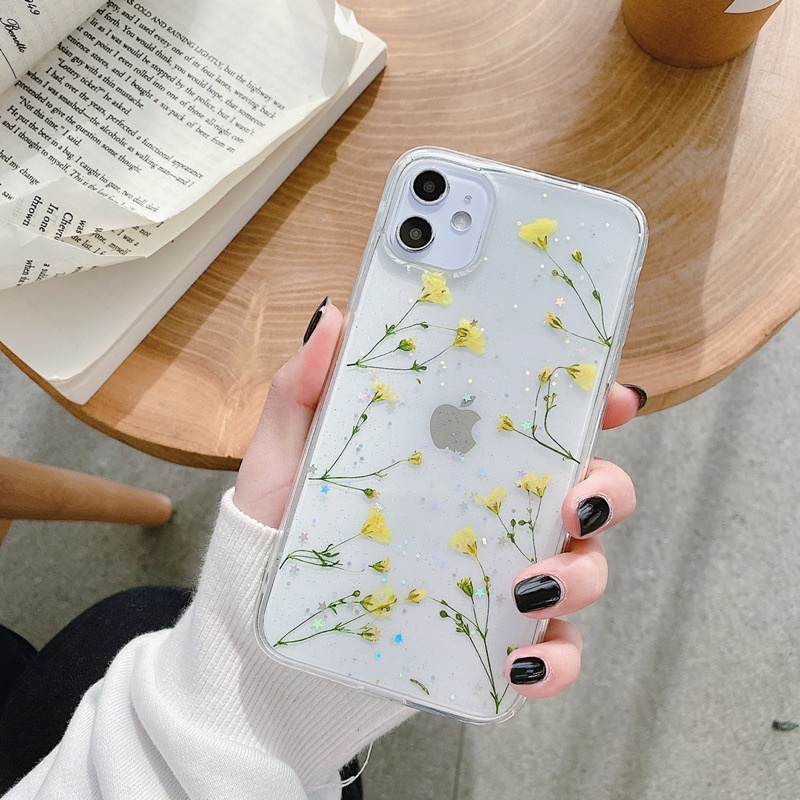 Dried Flower Yellow + Popsocket iPhone Oppo Vivo Xiaomi Samsung S7 S6 Edge S8 S9 S10 J3 J5 J7 pro V9