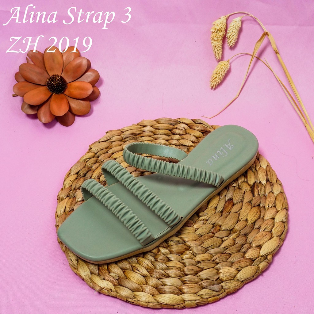 6.6 MEGA!! Sandal Slop Motif Kerut Wanita Jess 3tali kerut 2019-A15-HIJAU