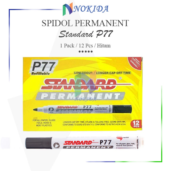 

Nokida Spidol Standard P77 Permanent [1 Box/12 Pcs] / Spidol Permanent Meker 1 Pack / Spidol Hitam Permanen / Sepidol Papan Penanda Permenant 1 Pak / Spidol Tidak Dapat Dihapus / Peralatan Kerajianan Tangan / Alat Tulis