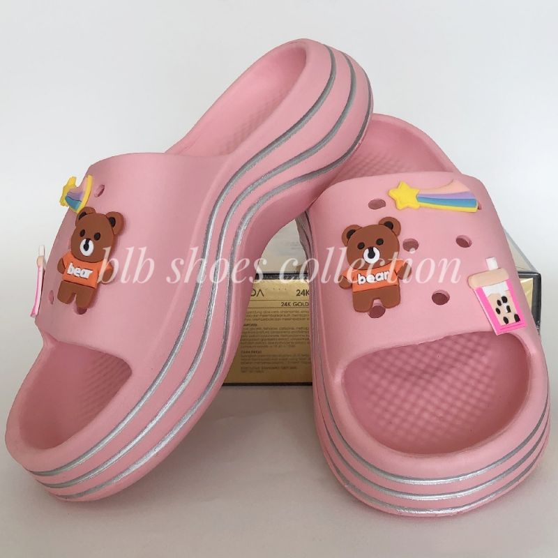 Sandal Selop Wanita Motif Bear Fuji Sandal Import Cewek Trendy Nyaman kekinian Empuk Tebal Sandal wedges Empuk Ringan