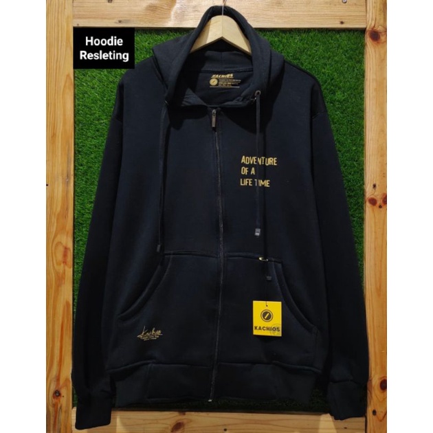 Kachios Sweater Hoodie Pria Zipper Resleting Premium Original Distro Kachios Hitam Bahan Fleece Teba