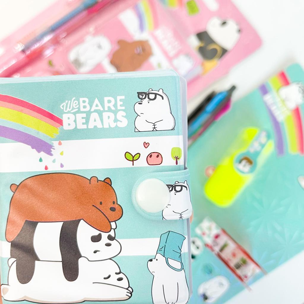 PAKET ALAT TULIS MURAH WE BARE BEARS IMUT SET PERLENGKAPAN TULIS 4IN1 WBB BERUANG LENGKAP ADA 2 VARIANT WARNA PINK DAN TOSCA KUALITAS IMPORT TERBAIK