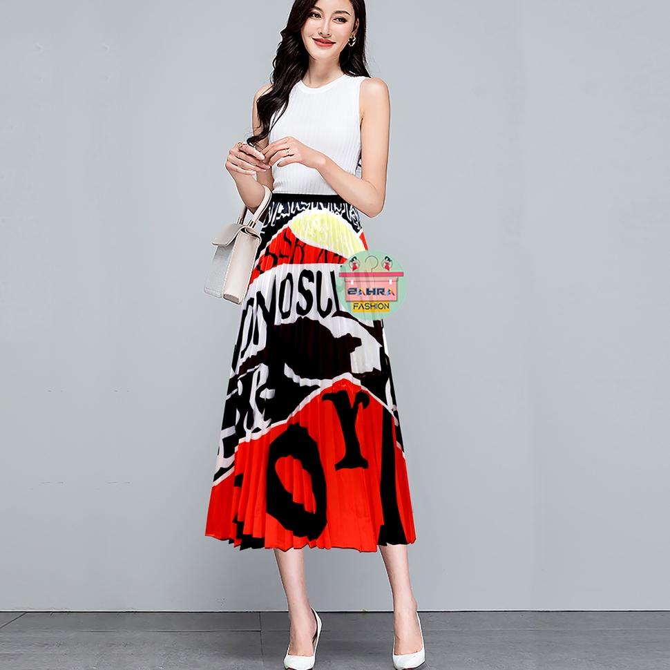 TAY.04 ‑ Rok Plisket Motif Import korea 7/8 Bahan satin Premium murah style korea| 321-1 | Rok kekin