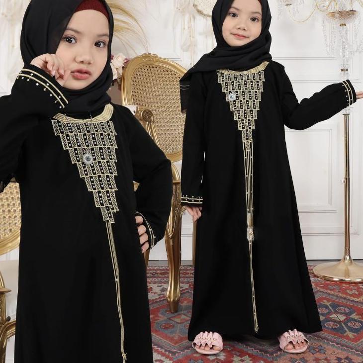 [Rgl31au22q] New Abaya Gamis couple ibu dan anak Maxi Dress Arab Saudi Bordir piramid Turki Umroh Du