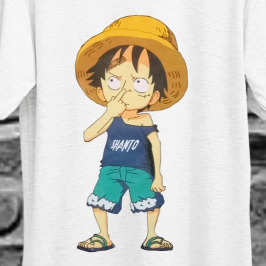 Kaos Tshirt Pria Terbaru Samurai Jepang Luffy Upil Warna Putih Distro Lengan Pendek Motif Sablon Bergambar Keren