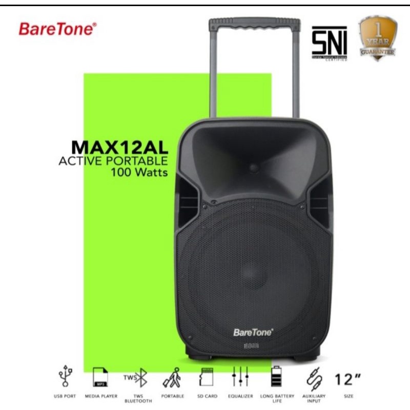 SPEAKER PORTABLE AKTIF WIRELESS MEETING BARETONE 12 INCH MAX 12AL BLUETOOTH ORIGINAL