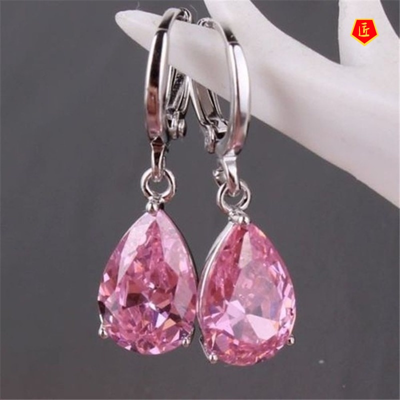 [Ready Stock]Fashion Pink Diamond Stud Earrings for Women