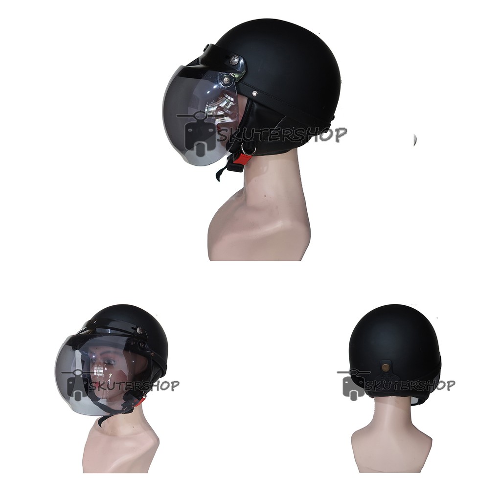 RudyHelm91 Helm Retro Klasik Chip Chips Club Cat Hitam Doff Kaca Bogo Original