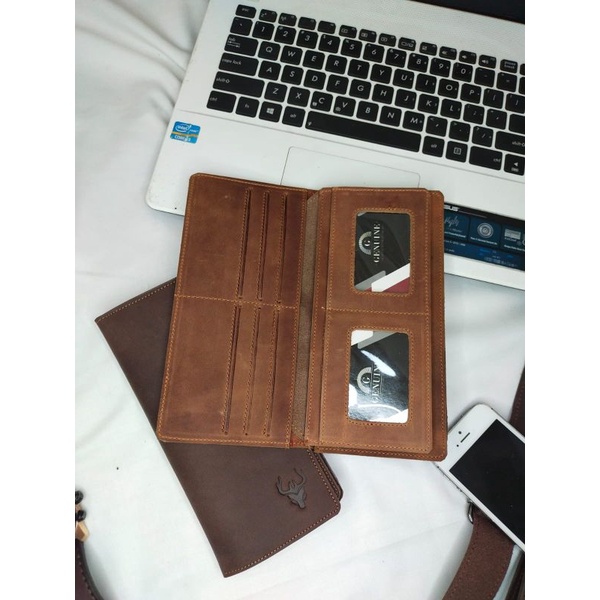 Dompet kulit pria wanita kulit sapi asli crazy horse 12slot kartu 2 foto