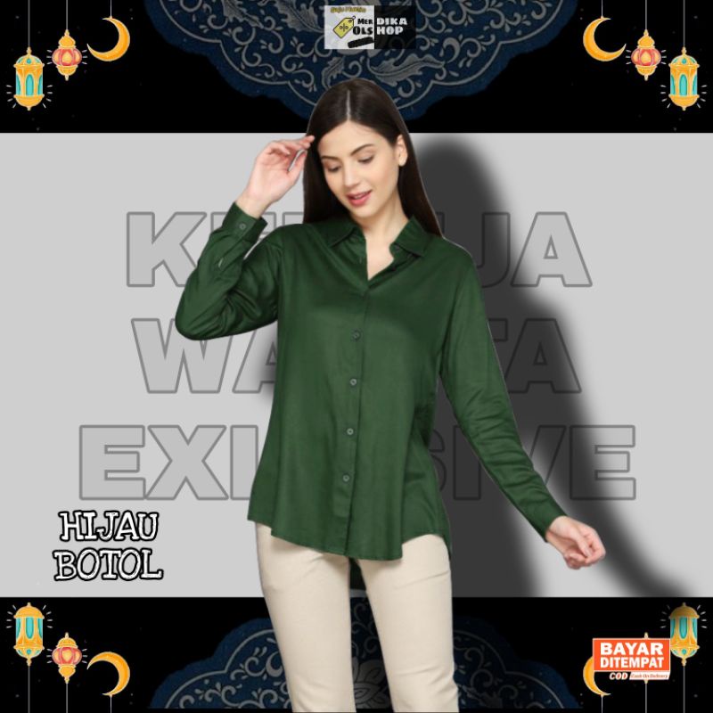 KEMEJA WANITA WARNA HIJAU BOTOL [ 01 ]