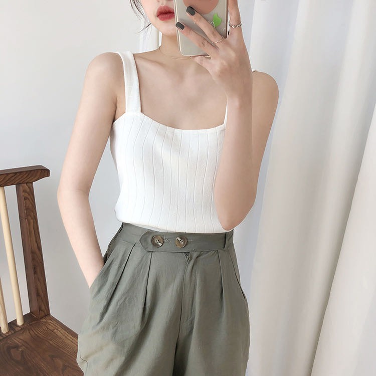 Korean Knit Tank Top Rajut Wanita Polos 2473