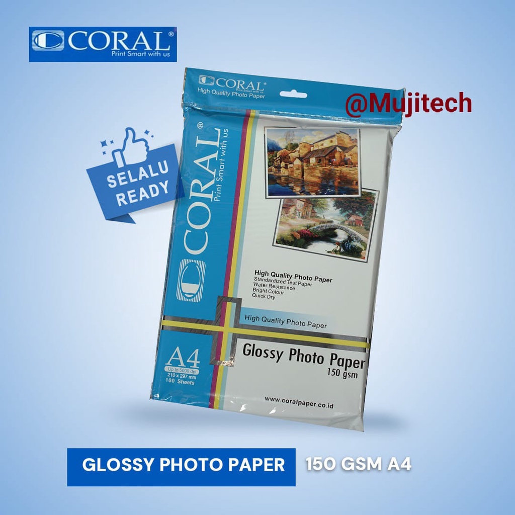 CORAL A4 150 GSM GLOSSY PHOTO PAPER 100 LEMBAR KERTAS FOTO