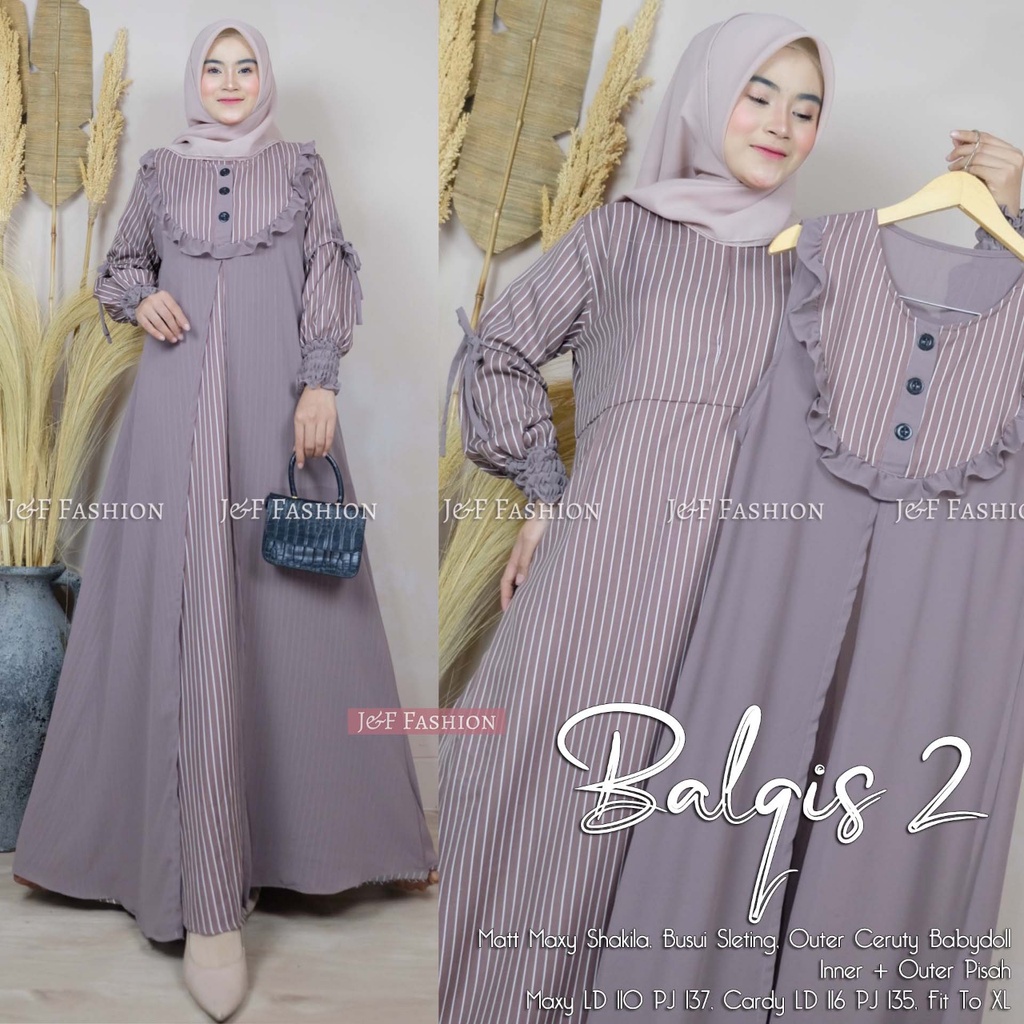 Gamis Terbaru 2023 Balqis Set 2 in 1 Gamis + Outher Busui Friendly Matt Shakila Import Mix Ceruty Pa